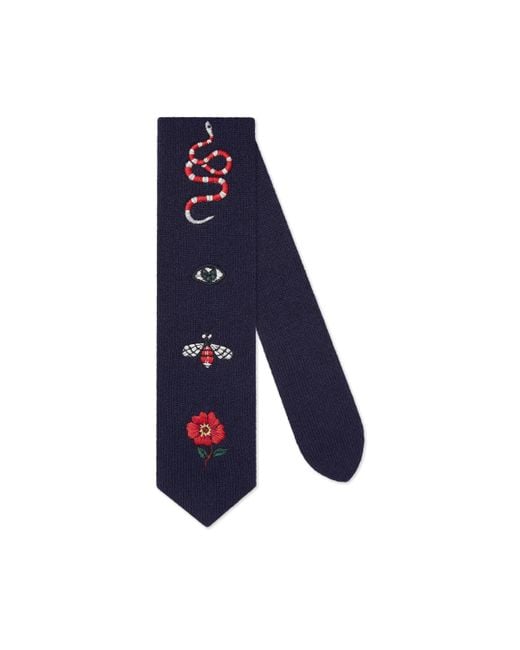 Gucci Blue Embroidered Wool Tie for men