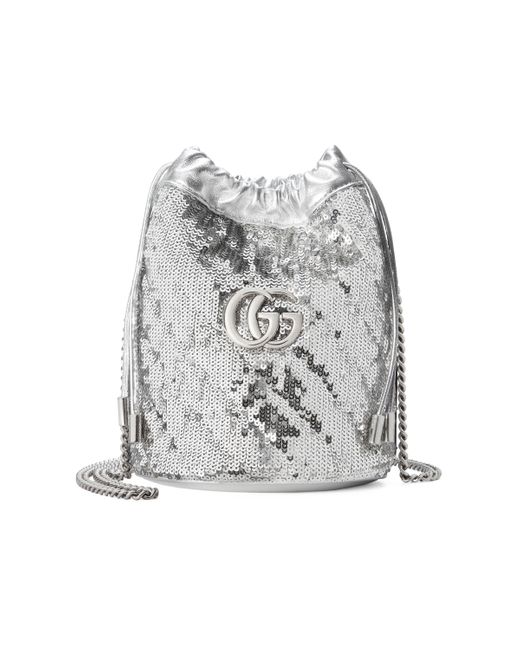 Mini sac seau GG Marmont à sequins Gucci en coloris Metallic