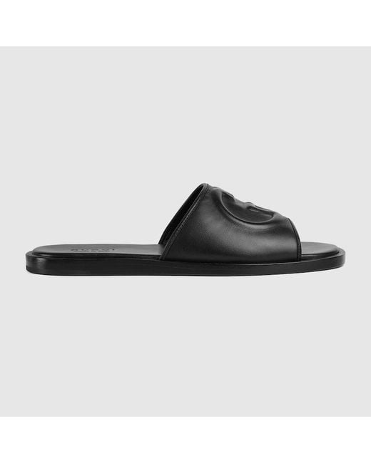 Sandalo Slider Con Incrocio GG di Gucci in Black da Uomo