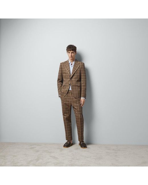 Gucci Brown Double G Check Wool Trouser for men