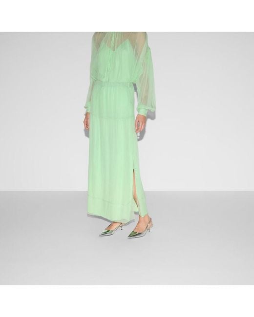 Gucci シルクシフォンクレポン スカート, グリーン, ウェア Green