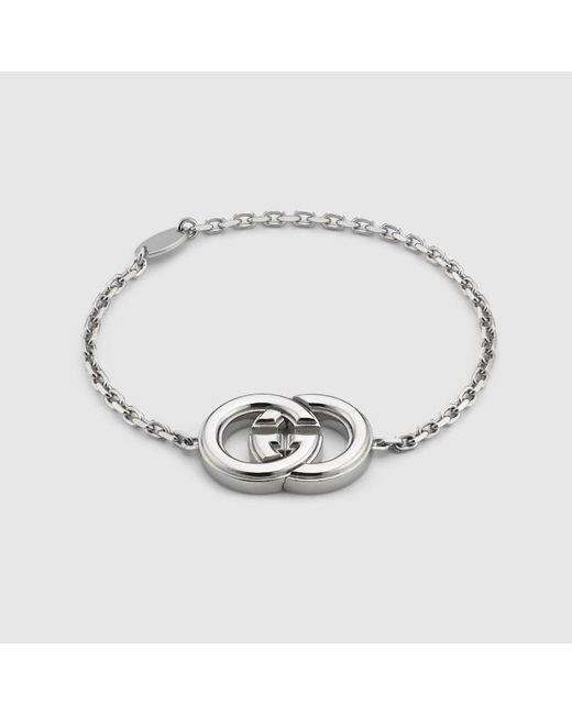 Gucci Metallic Interlocking Bracelet, Size L, -Toned Metal