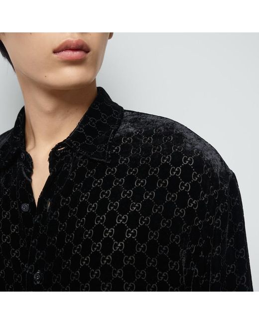 Camisa Extragrande de Terciopelo con GG Gucci de hombre de color Black