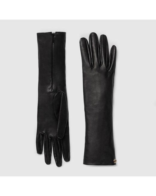Gucci Black Leather Gloves With Double G, Size 7+ Leather