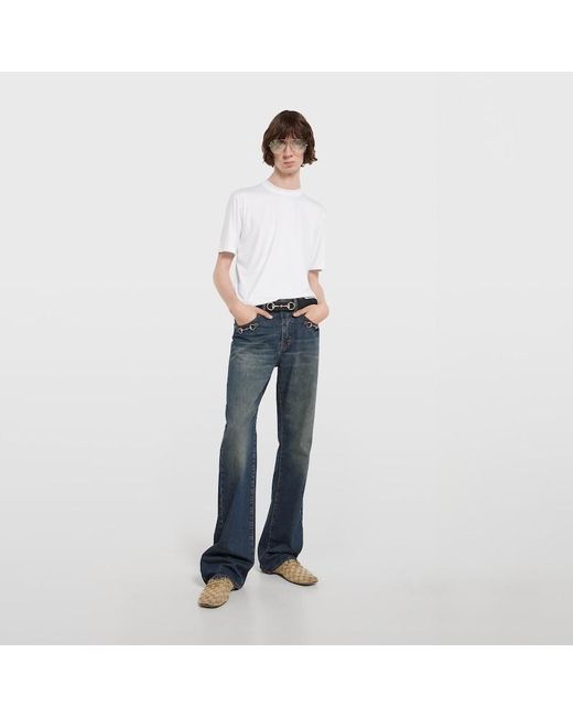 Gucci White Soft Rayon Jersey T-Shirt With Embroidery for men