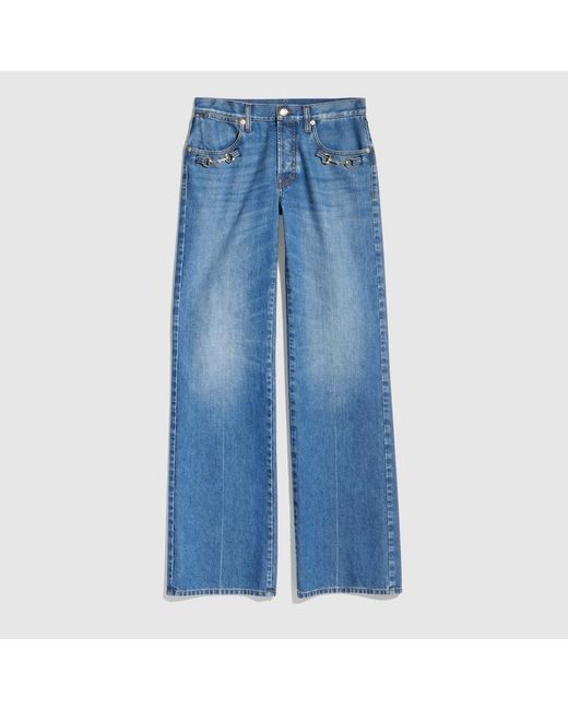 Gucci Blue Bootcut Cotton Denim Pants With Horsebit