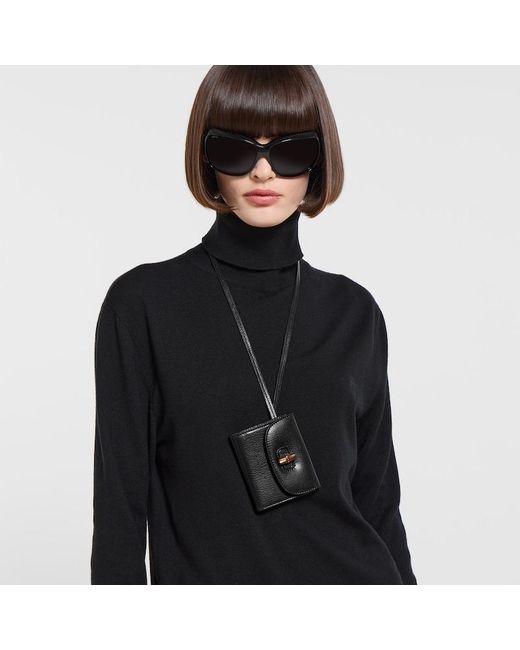 Gucci Black Bamboo Card Case On Strap