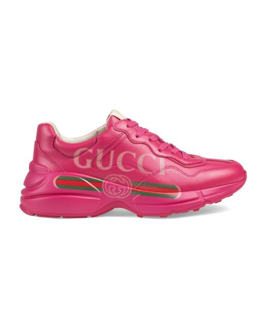 Gucci Pink Rhyton Logo Leather Sneaker