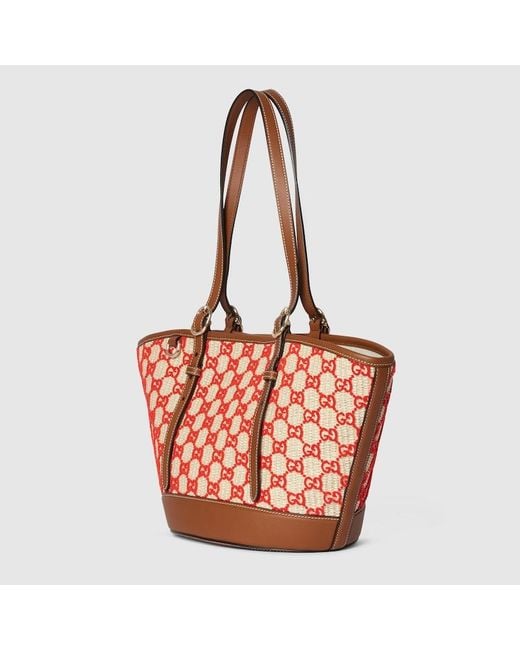 Gucci Red Woven Small Tote Bag, Gg Canvas