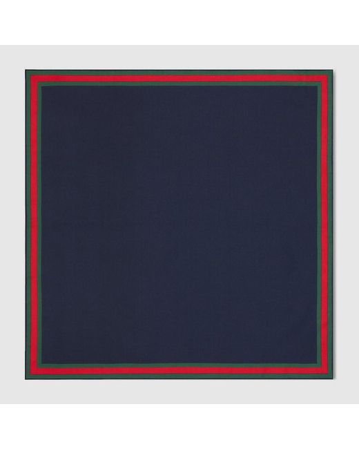 Gucci Blue Cotton Silk Pocket Square With Web for men