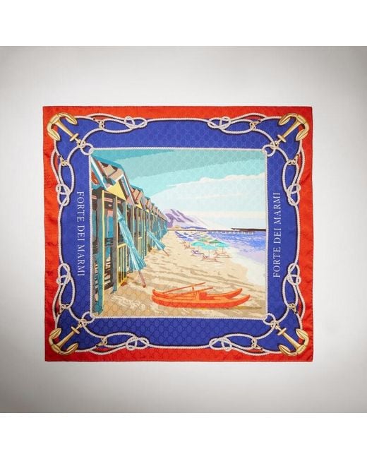 Gucci Blue Printed 'Forte Dei Marmi' Silk Carré