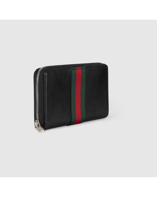 Gucci Black Web Trademark Zip Around Wallet for men