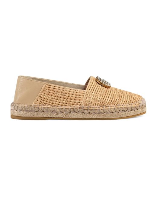 Gucci Natural Raffia Espadrille With Double G