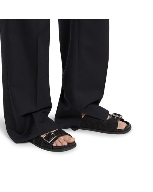 メンズ Gucci バックル付き メンズ スライドサンダル, ブラック, Ggキャンバス Black