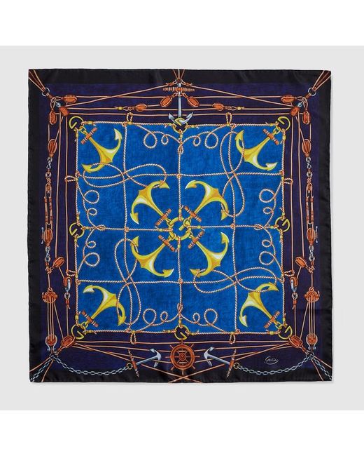 Gucci Blue "Lungomare" Printed Silk Carré