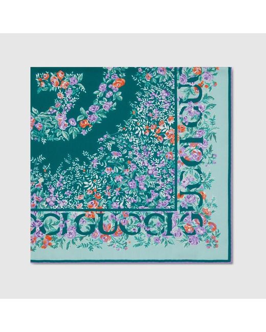Gucci Blue Printed Silk Twill Carré