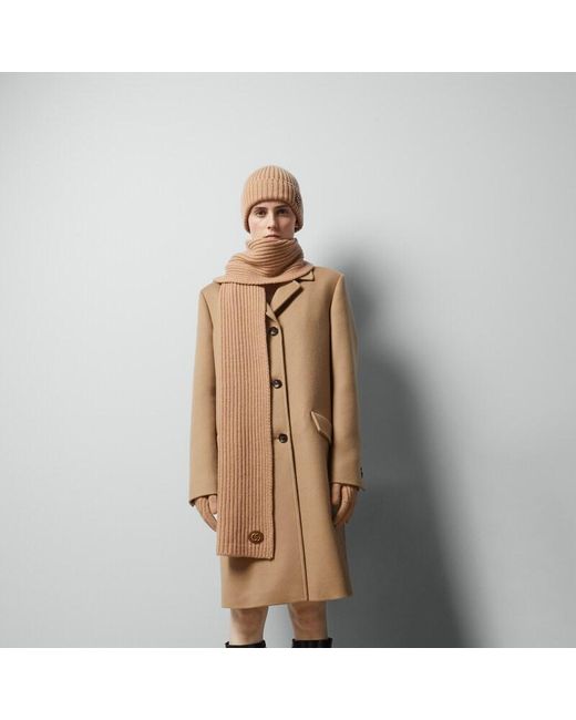 Gucci Brown Wool Cashmere Scarf With Double G