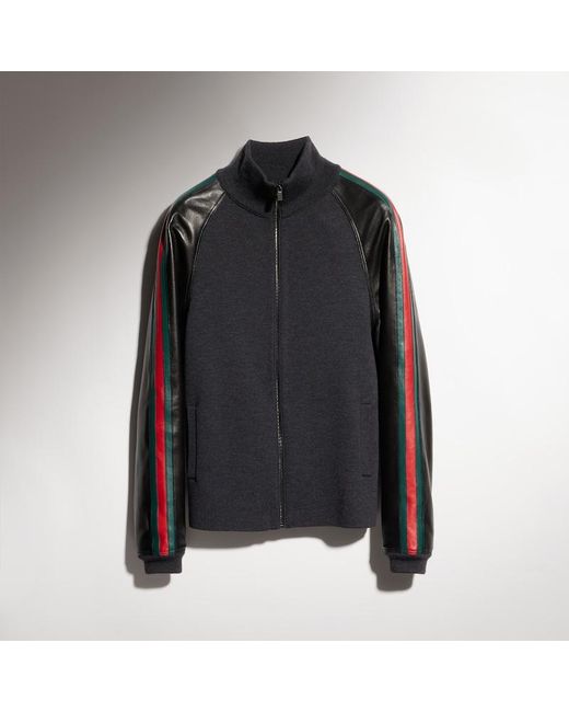 Gucci Black Fine Rib Wool Zip Jacket With Web for men