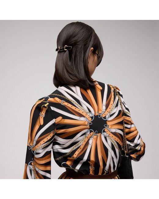 Gucci Black Horsebit Hair Clip With Enamel, -Toned Metal