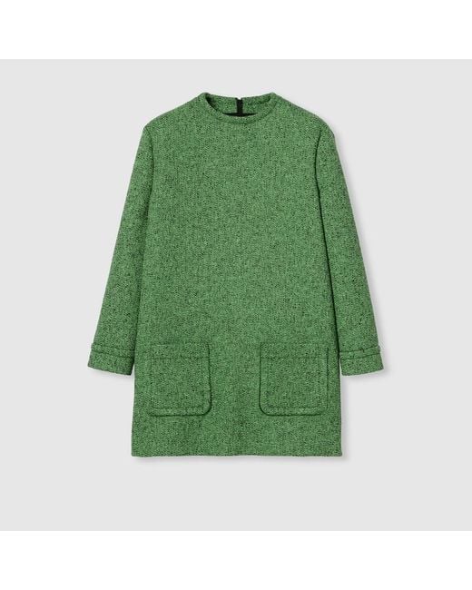 Vestido De Mouliné De Lana Y Algodón, Talla Gucci de color Green