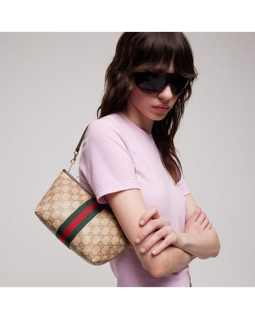 Gucci Brown Small Pouch With Strap And Web