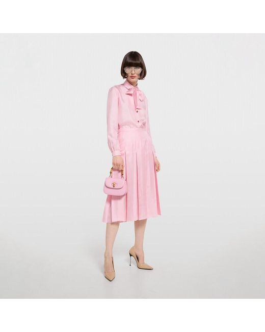 Gucci Pink Silk Twill Pleated Midi Skirt
