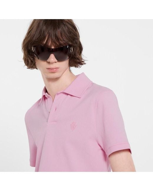 Gucci Pink Cotton Piquet Polo Shirt With Embroidery for men