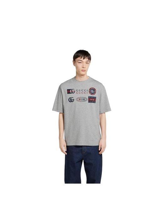 メンズ Gucci コットンジャージー プリント Tシャツ, グレー, ウェア Gray