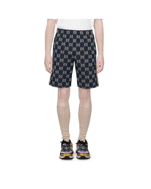 Shorts con motivo gg jacquardGucci in Cotone da Uomo colore Blu | Lyst