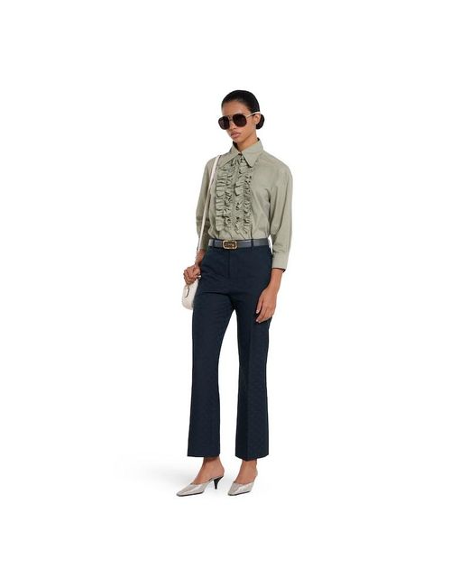 Gucci Blue Gg Cotton Gabardine Trousers