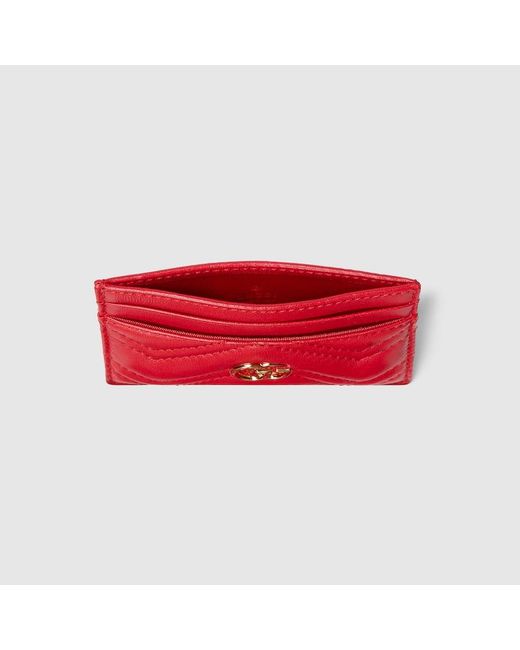 Gucci Red Gg Marmont Card Case, Leather