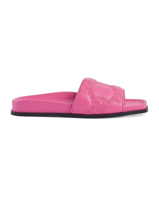 Gucci Leather GG Matelassé Slide Sandal in Pink | Lyst