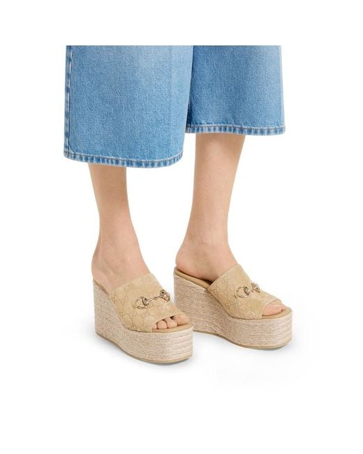 Gucci Natural Platform Espadrille With Horsebit, Suede