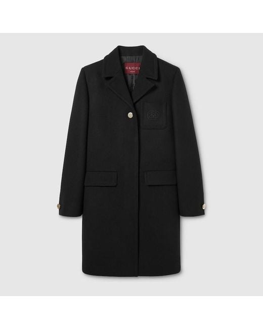 Gucci Black Batavia Wool Coat With Patch