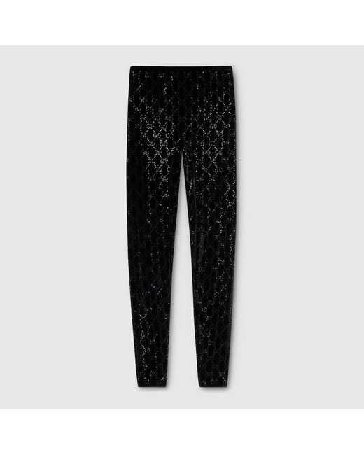Gucci Black Gg Crystal Embroidered Leggings, Size Xxs, Ready-To-Wear