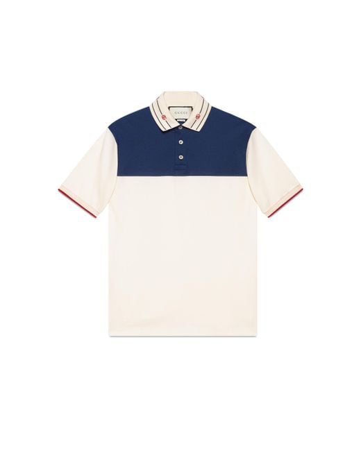 Gucci White Cotton Polo With Embroidered Collar for men