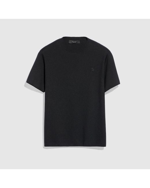 Gucci Black Knit Silk Cotton T-Shirt With Embroidery, Size Xl, Ready-To-Wear for men
