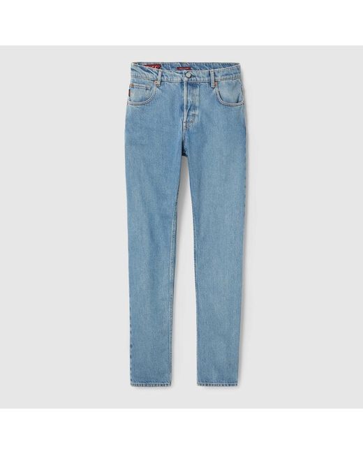 Pantalon En Denim Avec Bande Web, Taille Gucci pour homme en coloris Blue