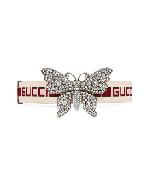 Gucci Multicolor Stripe Belt With Butterfly