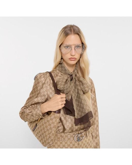 Gucci Brown Printed Silk Chiffon Stole