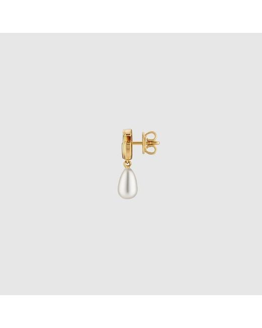 Gucci Metallic Gg Marmont Pearl Drop Earrings