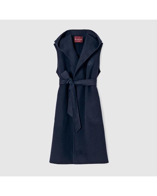 Gucci Blue Wool Sleeveless Coat With Embroidery