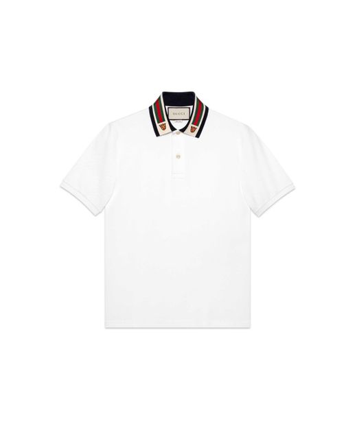 Gucci Baumwoll-Poloshirt mit Web und Felinekopf in White für Herren