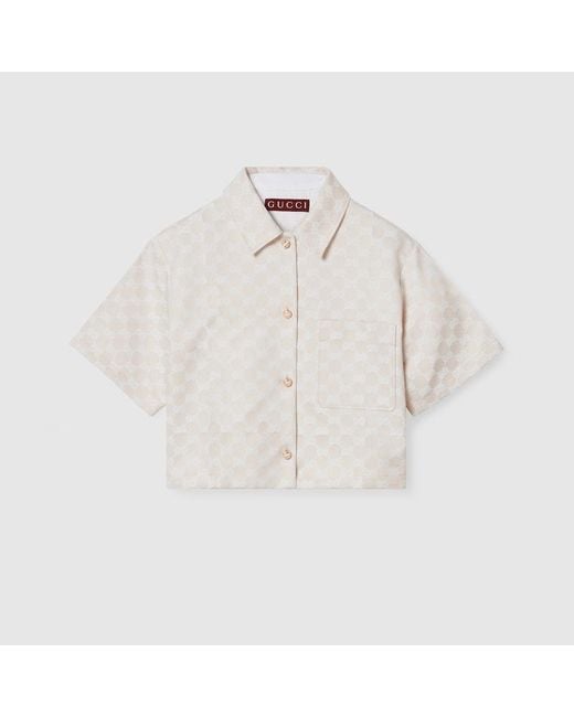 Camicia In Gabardina Di Cotone GG di Gucci in White