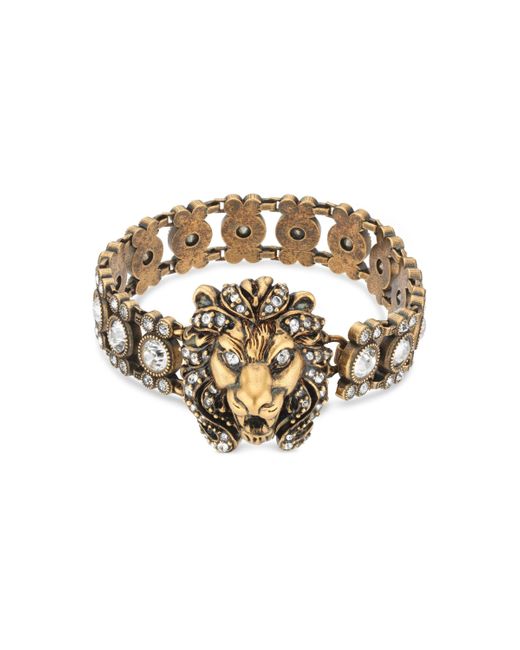 Bracelet tête de lion avec cristaux Gucci en coloris Metallic