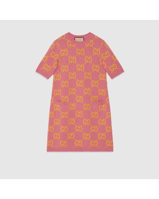 Gucci Pink GG Knit Wool Dress