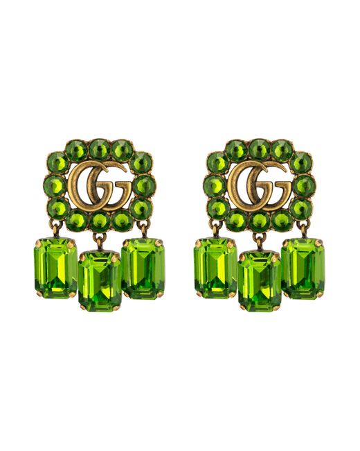Gucci Multicolor Green Crystal Double G Earrings