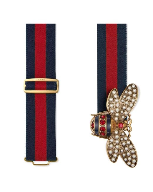 Gucci Web Belt With Bee in Blue | Lyst
