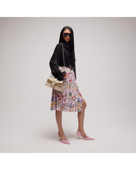 Gucci Red Printed Silk Pleated Skirt, Size 44 It, Ready-To-Wear