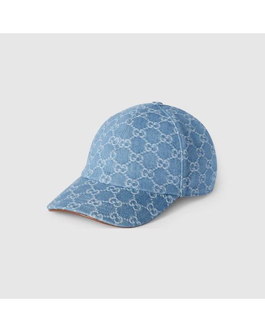 Gucci Blue Gg Denim Baseball Hat With Horsebit, Cotton